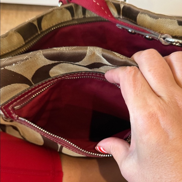 Coach Tan and Red Crossbody Bag Signature heritage y2k purse stripe designer - Picture 10 of 13